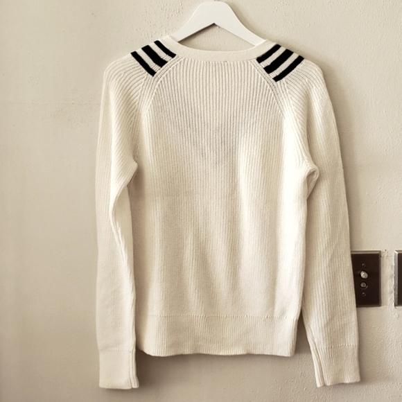 Talbots Varsity Stripe V-neck Sweater - ivory, black - Picture 4 of 5